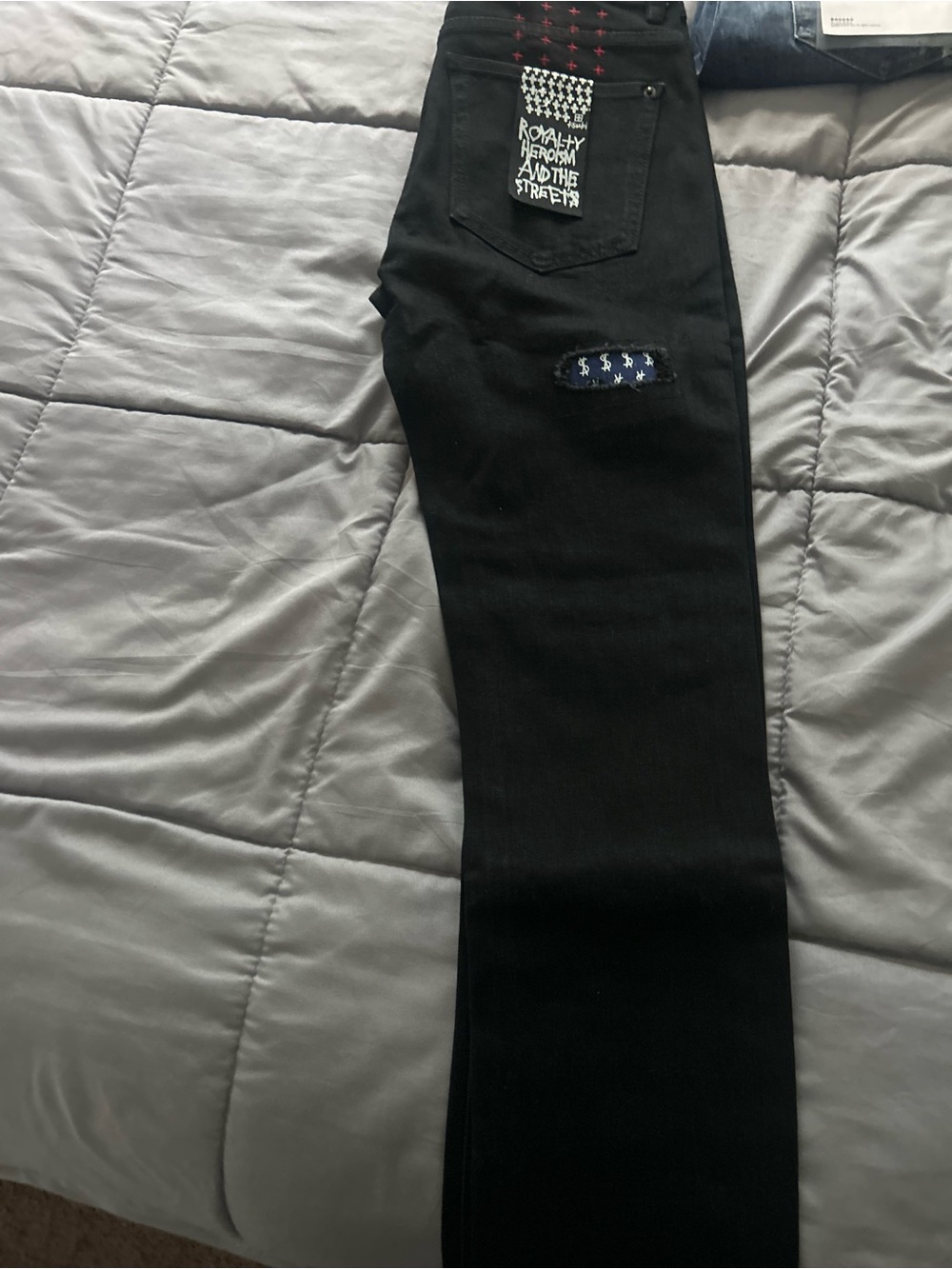 Men's Black Slim Jeans with Patch Detail